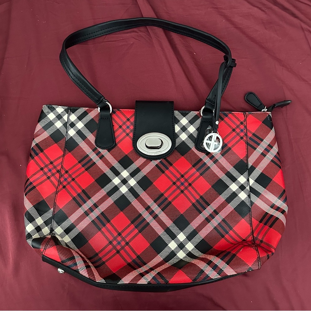 Giani Bernini Tote Shoulder Bag Red Plaid